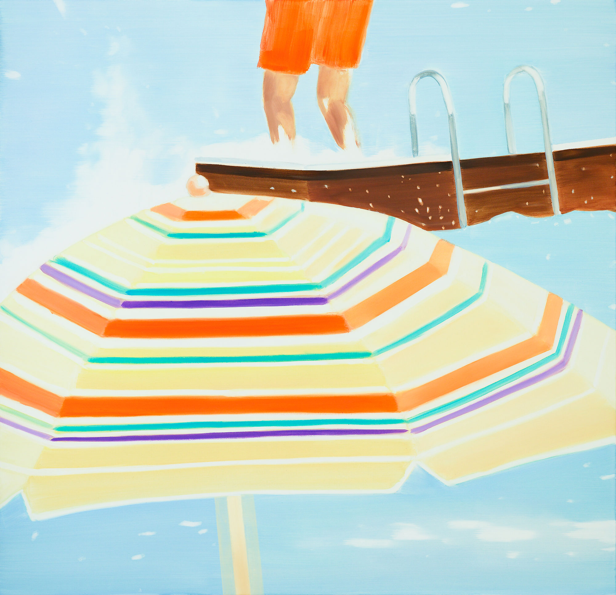 Felicija Dudoit - Boy and a Parasol with Stripes, 2025, oil on canvas, 140x145 cm