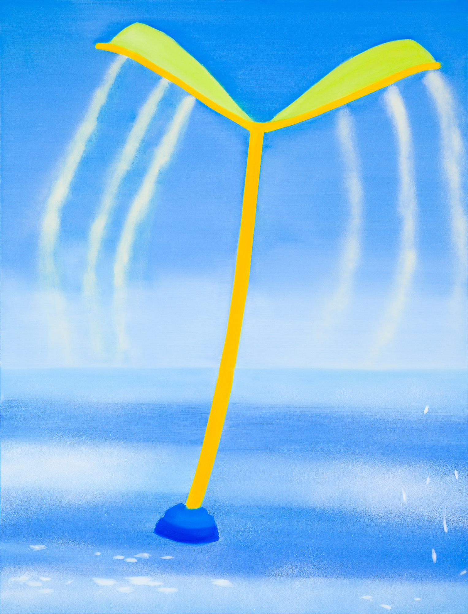 Felicija Dudoit - Green and Yellow Fountain, 2024, oil and aerosol spray on canvas, 170x130 cm